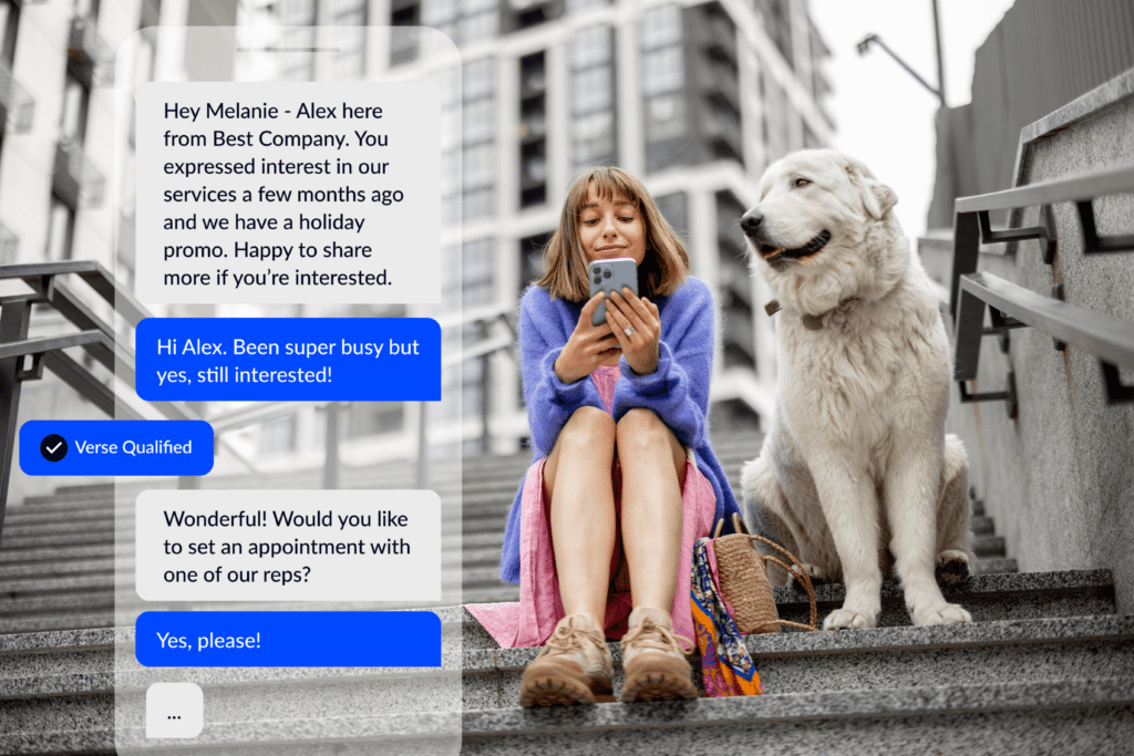 Woman with her dog having a conversation with Verse