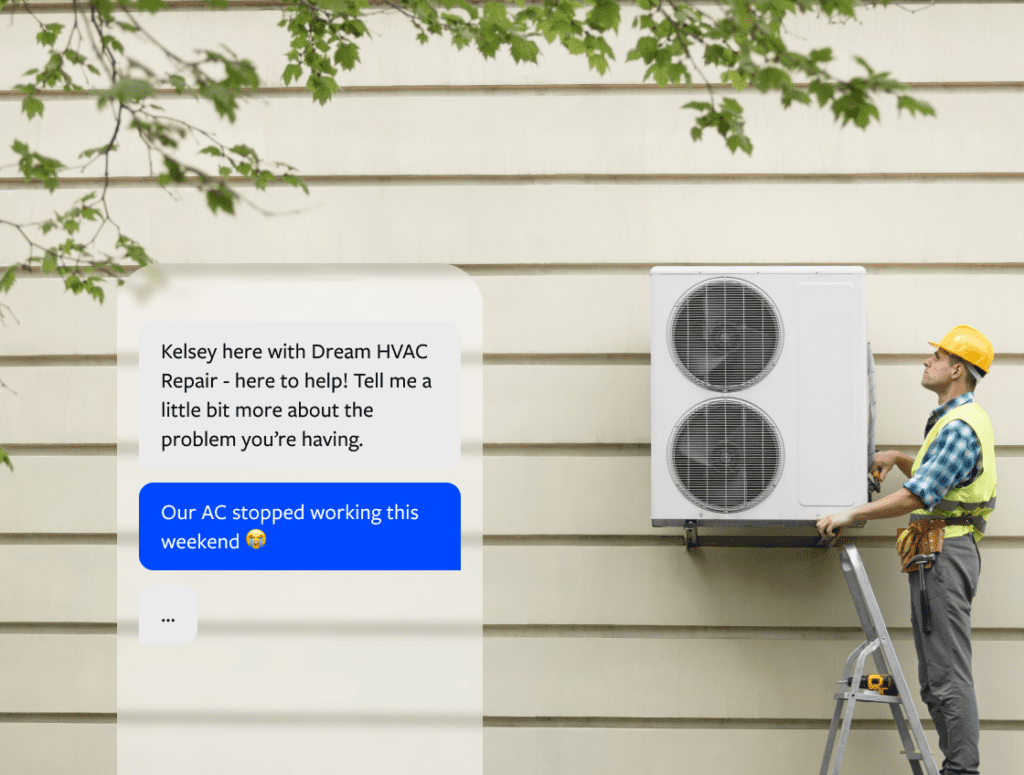 A/C repair text with A/C repairman in background