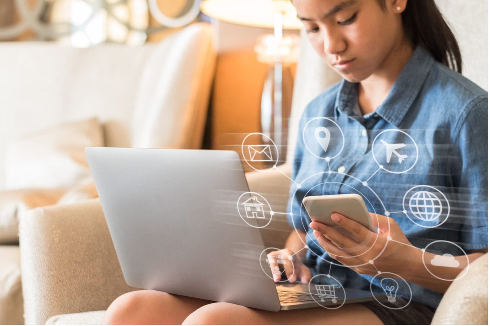 A female student accesses student services at her higher education institution via automation.