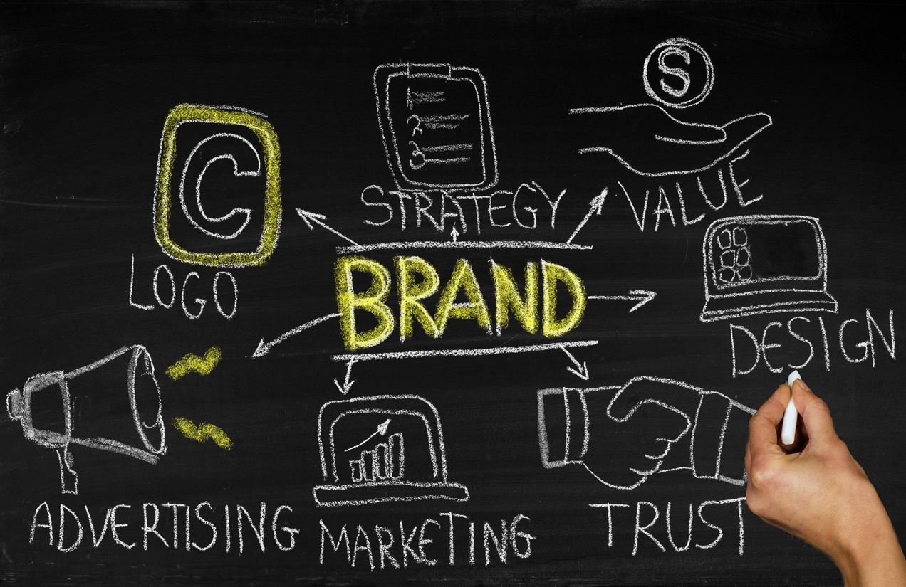 A chalkboard drawing of the components of branding shows what’s involved in homebuilder branding.
