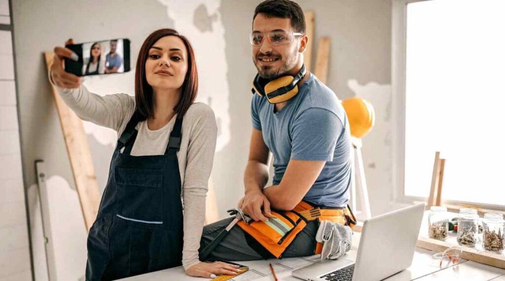 Couple live streams a construction project as part of their home builder social media strategy.