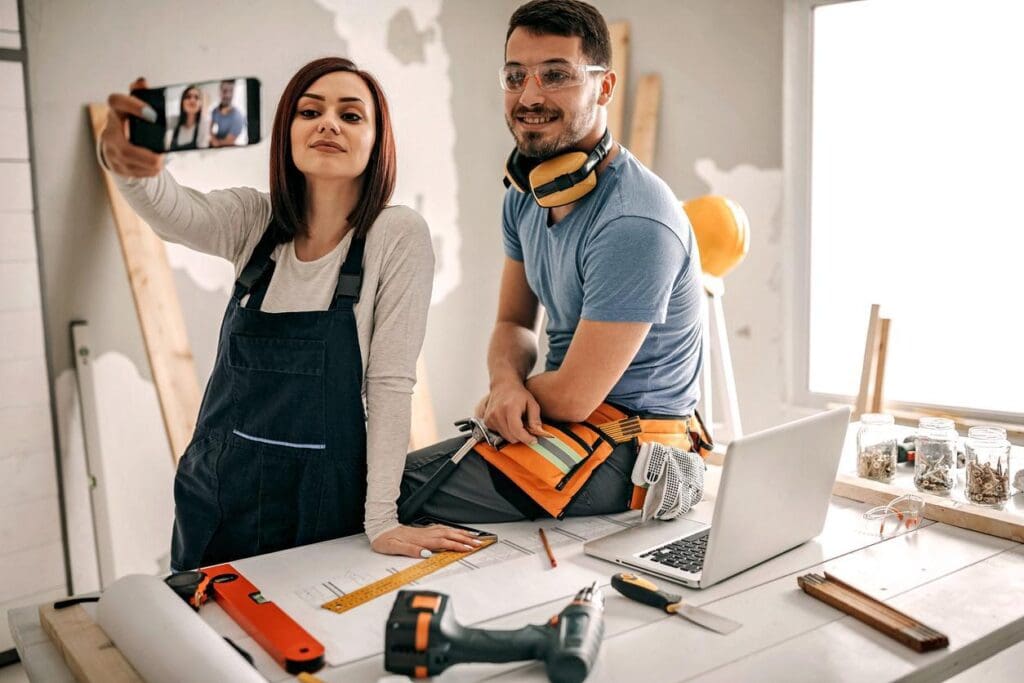 Couple live streams a construction project as part of their home builder social media strategy.
