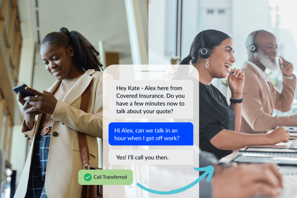 Text conversation turning into a transferred call with CallConnect