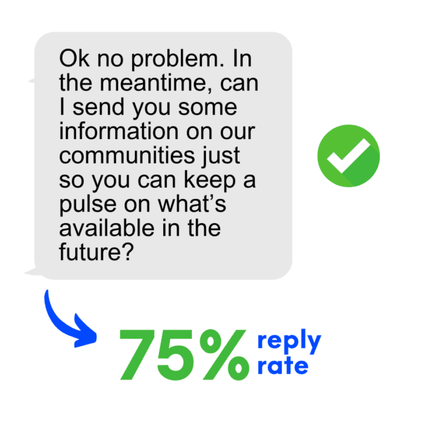 Example of a lead nurture SMS with a 75% reply rate