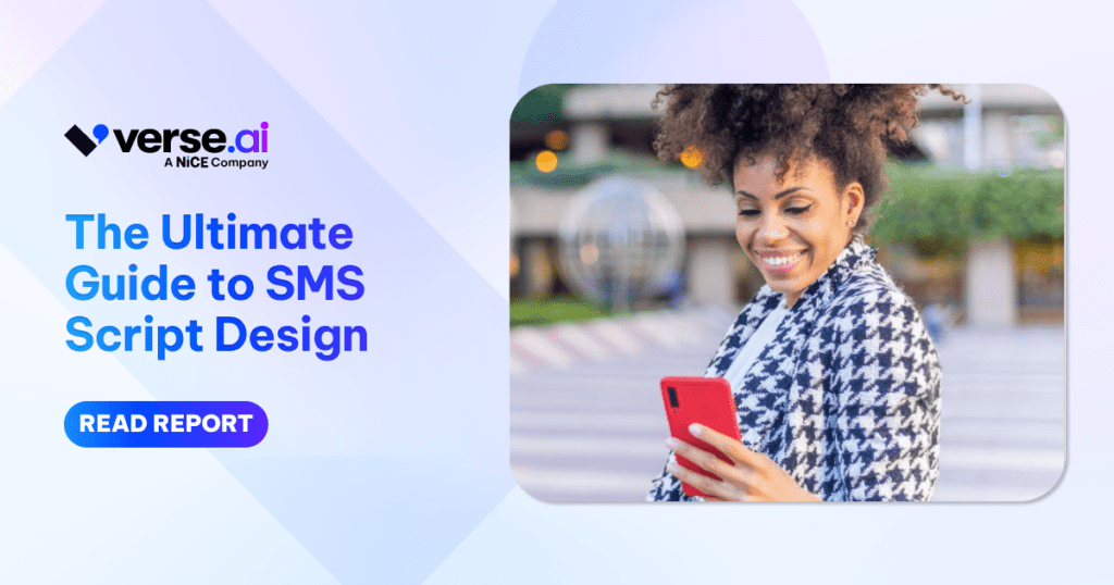 Report cover: woman engaging with SMS script