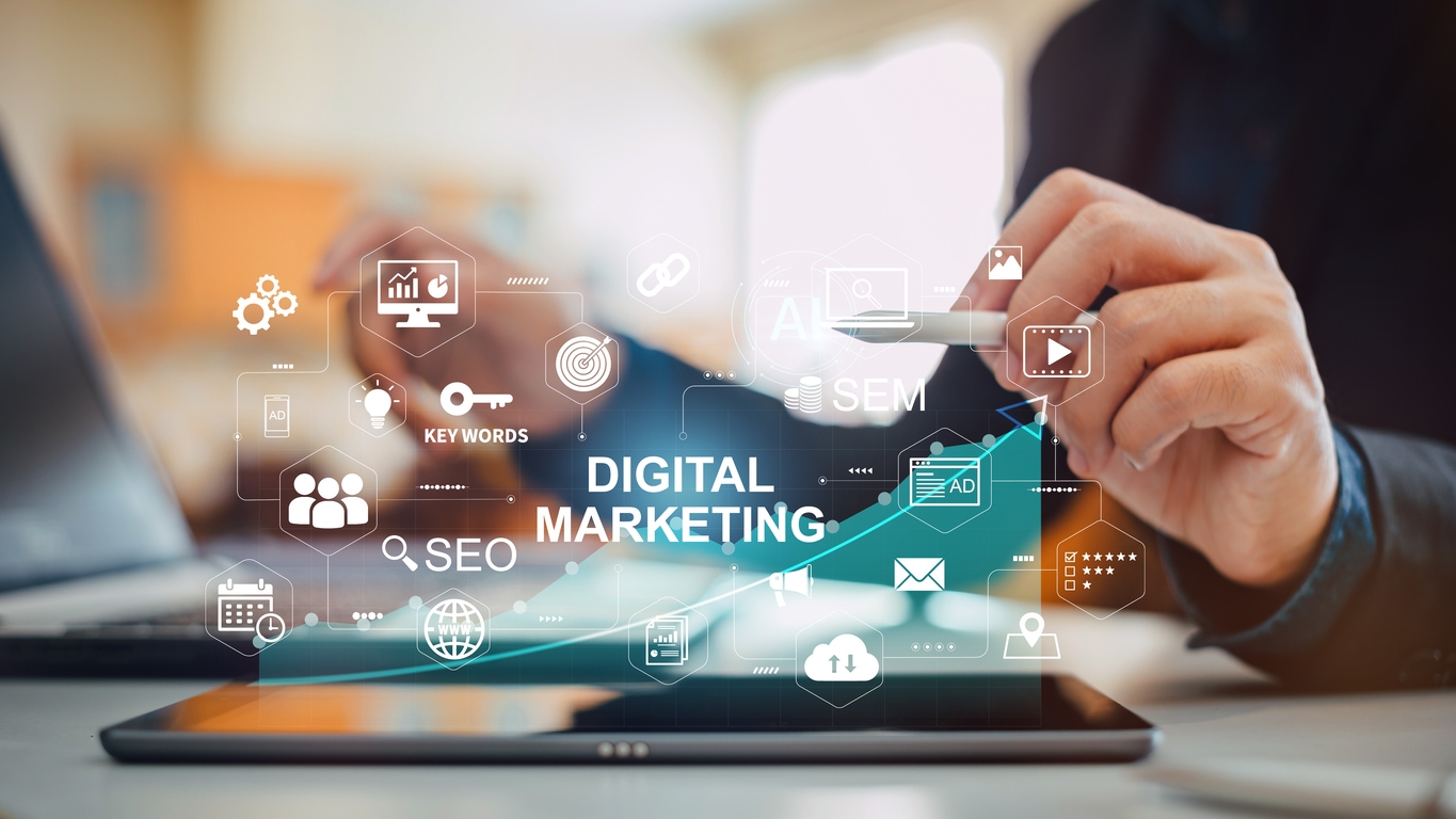 Screen illustrates different types of digital marketing available for home builders.