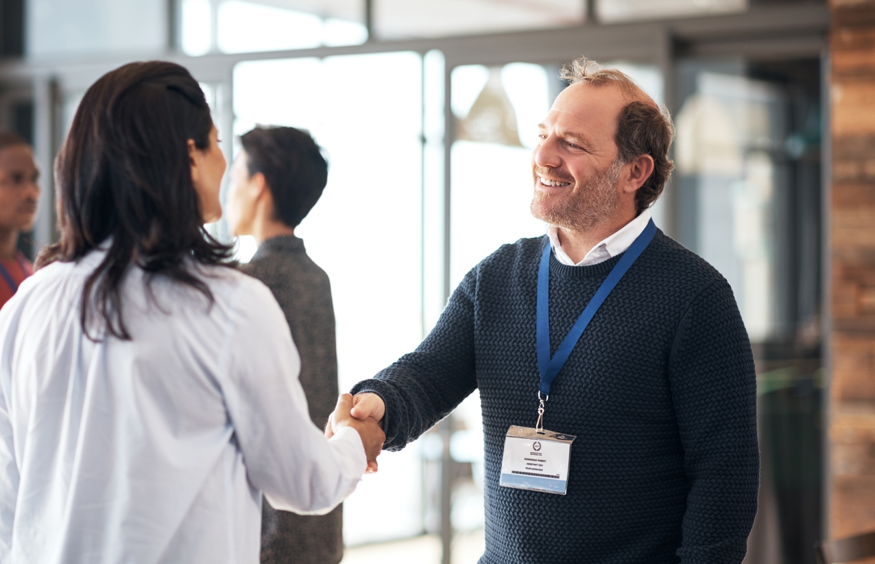 Attendees meet at homebuilder trade show.