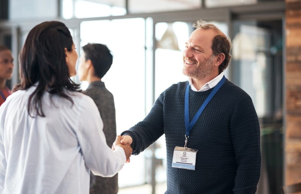 Attendees meet at homebuilder trade show.