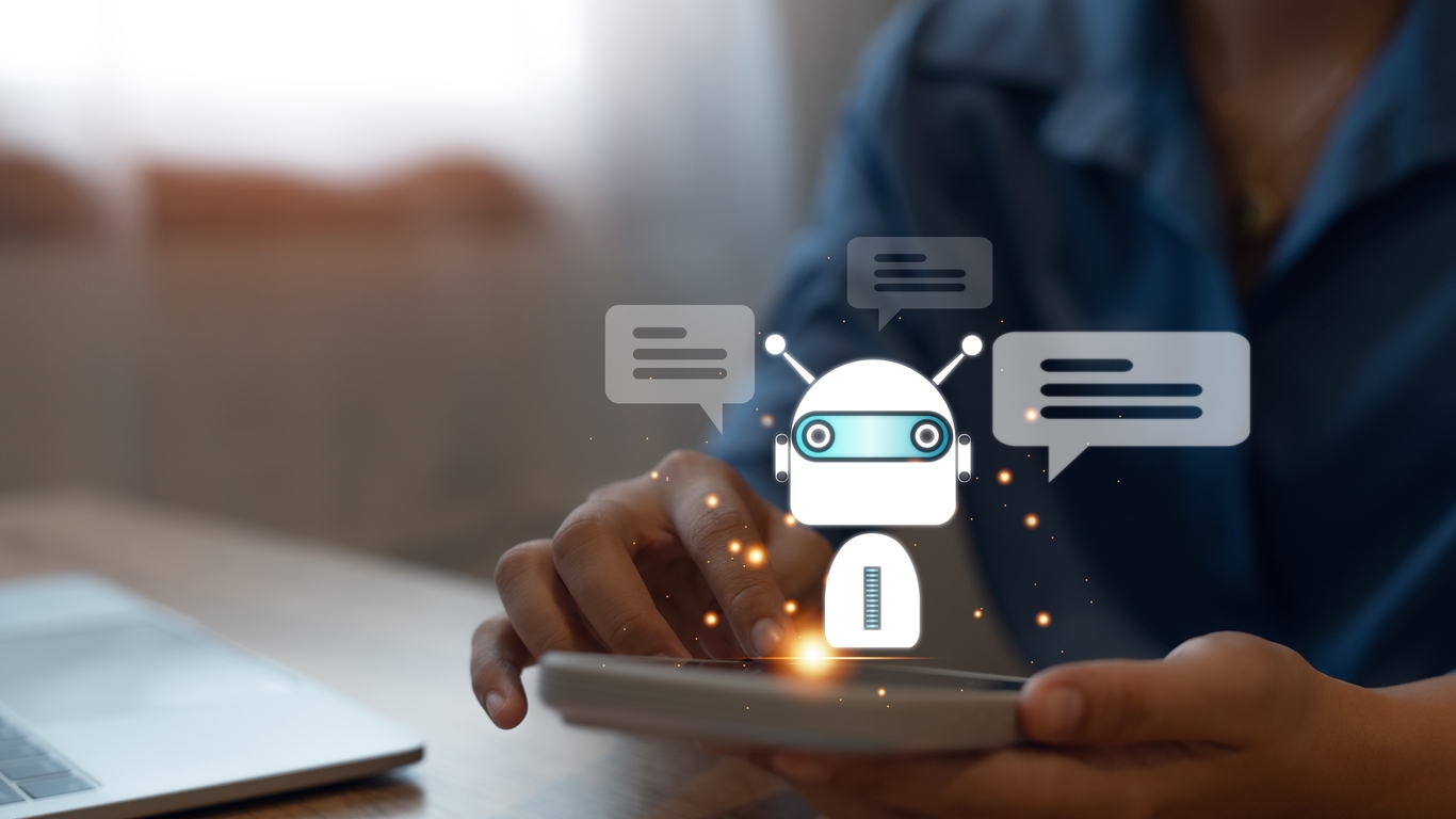 Concept of a person using their phone to connect with an AI-powered chatbot. 