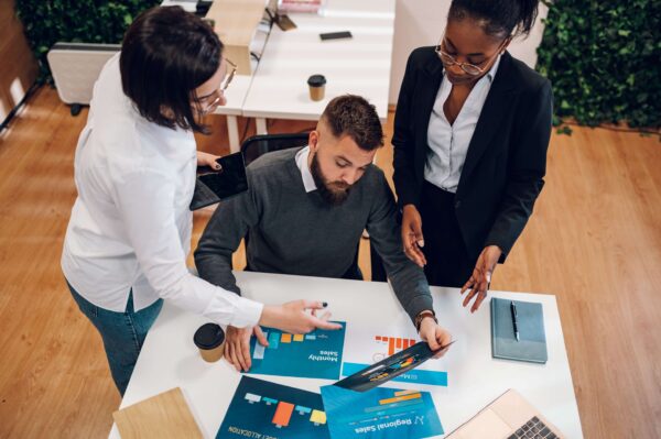 Marketing team working on lead scoring