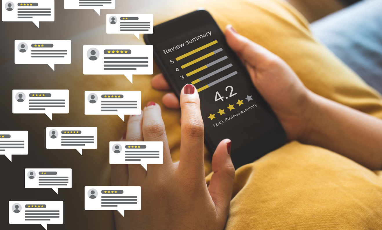 A potential client reads online reviews, looking for social proof.