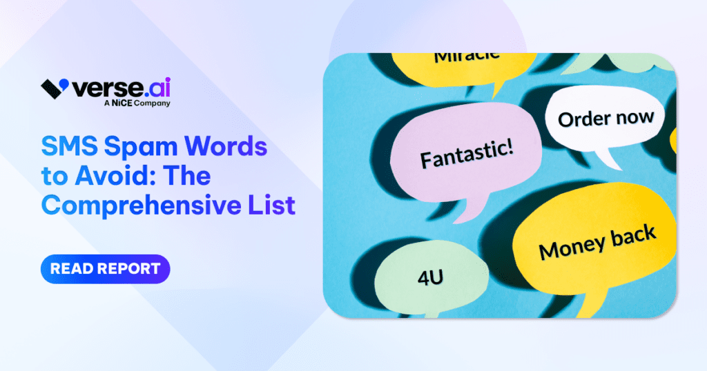 Report: SMS Spam Words to Avoid, with examples in speech bubbles