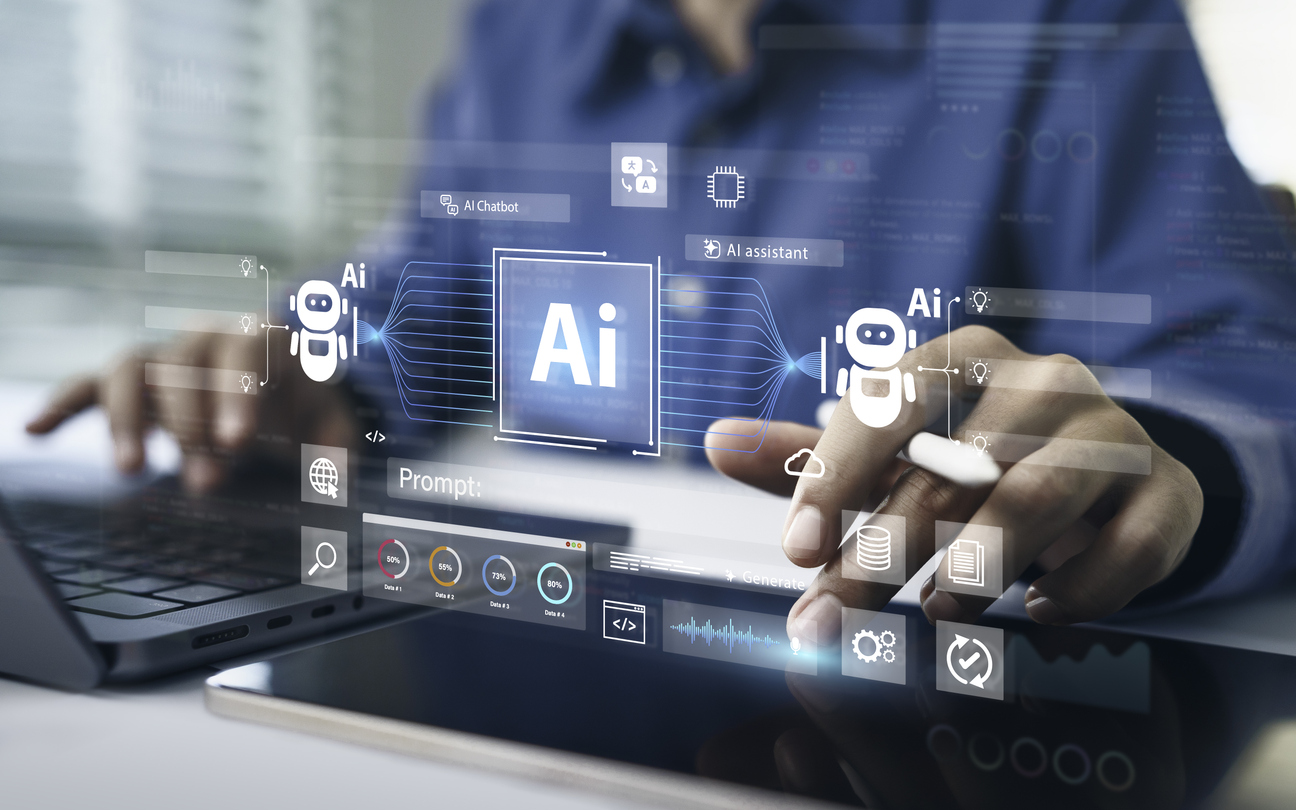 Man uses laptop to analyze how workflows will change with AI intent-based automation tools.