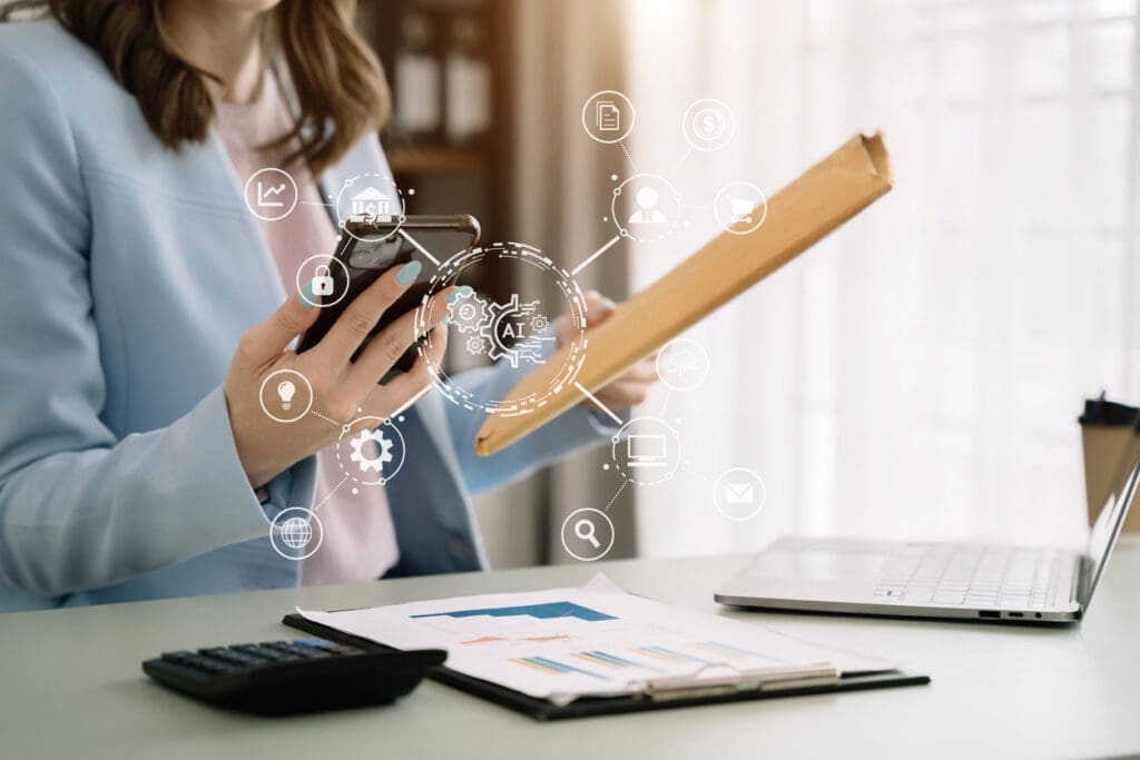 Woman uses her phone to reach AI-enabled customer service, which has replaced BPO for many companies.