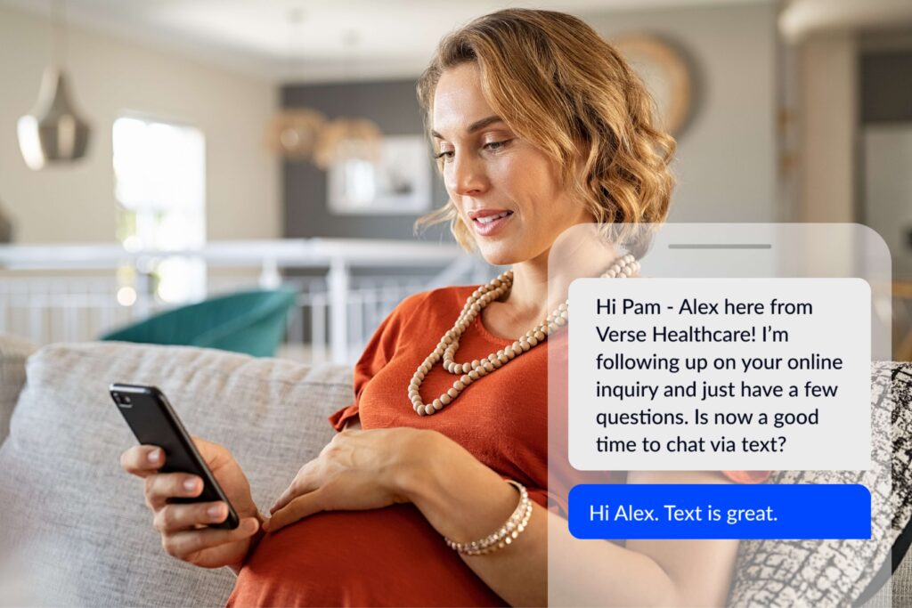 Pregnant woman texting with healthcare provider