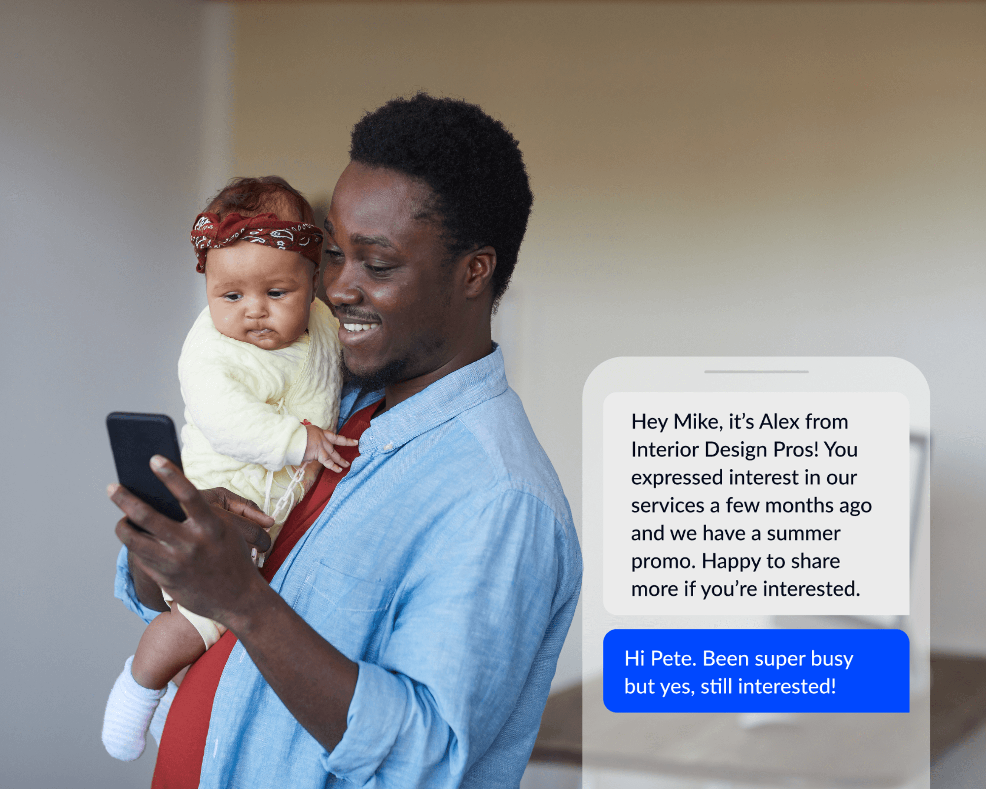 Father responding to a re-engagement text as an unqualified lead