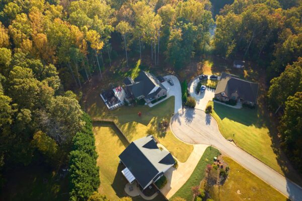 Aerial view of classic American homes in the south