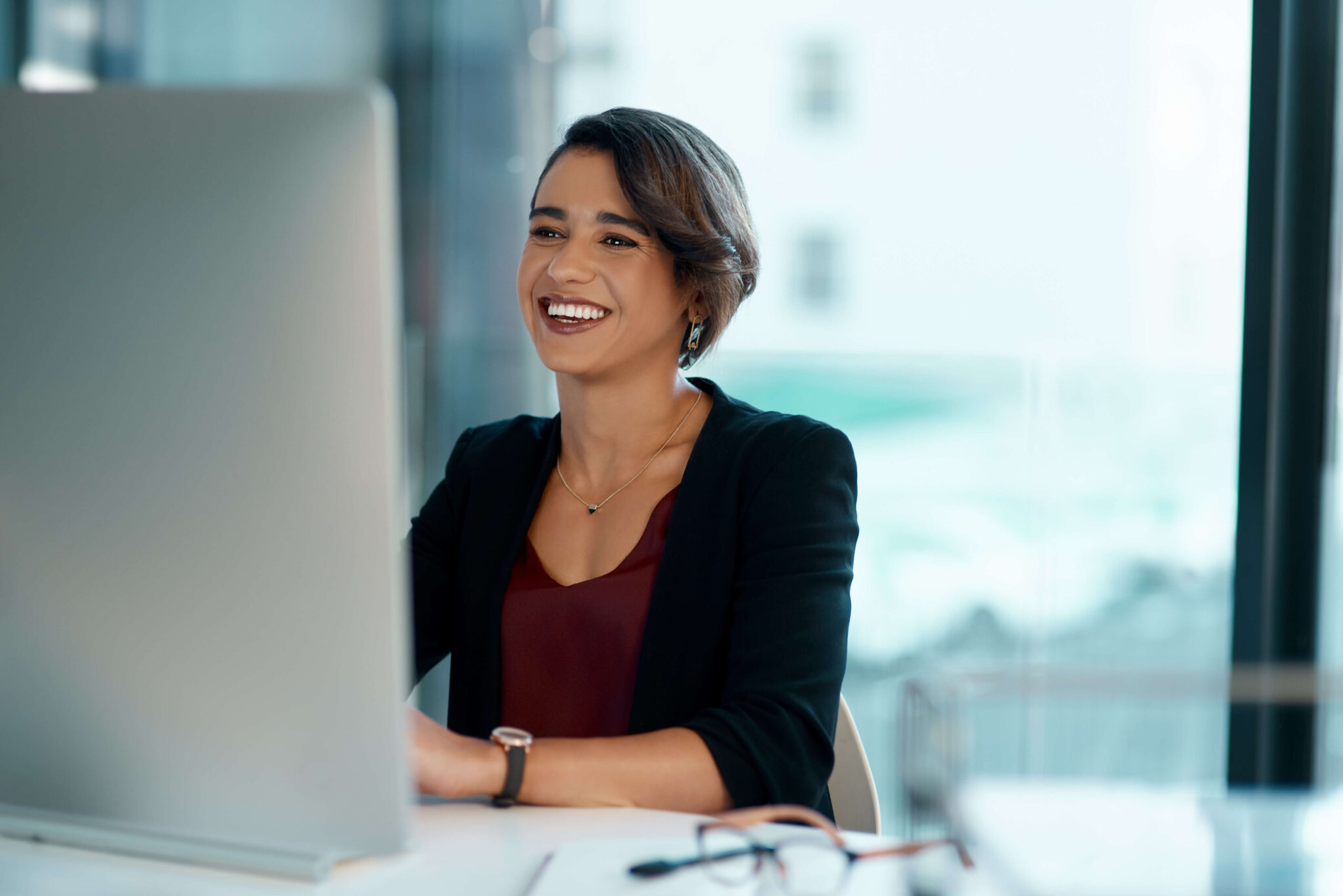Woman pursuing professional education online