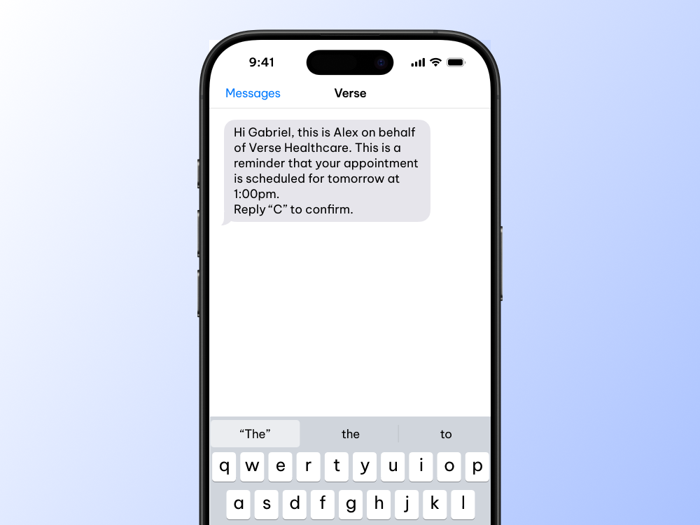 Example of one-way SMS appointment confirmation