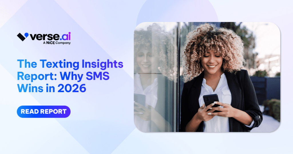 Report: Texting Insights 2026, with a photo of a woman texting