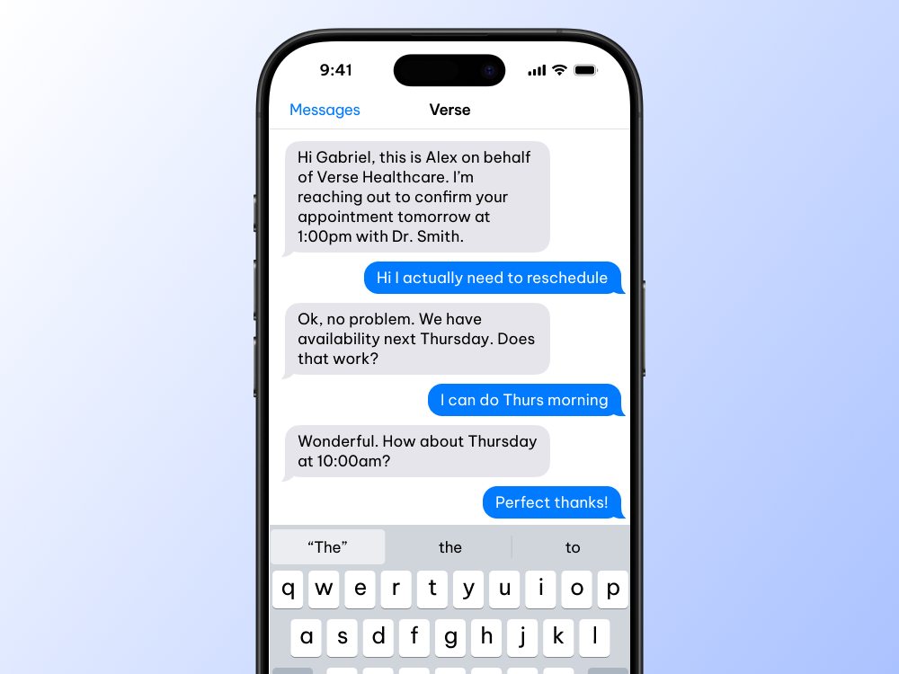 Example of two-way SMS for appointment scheduling