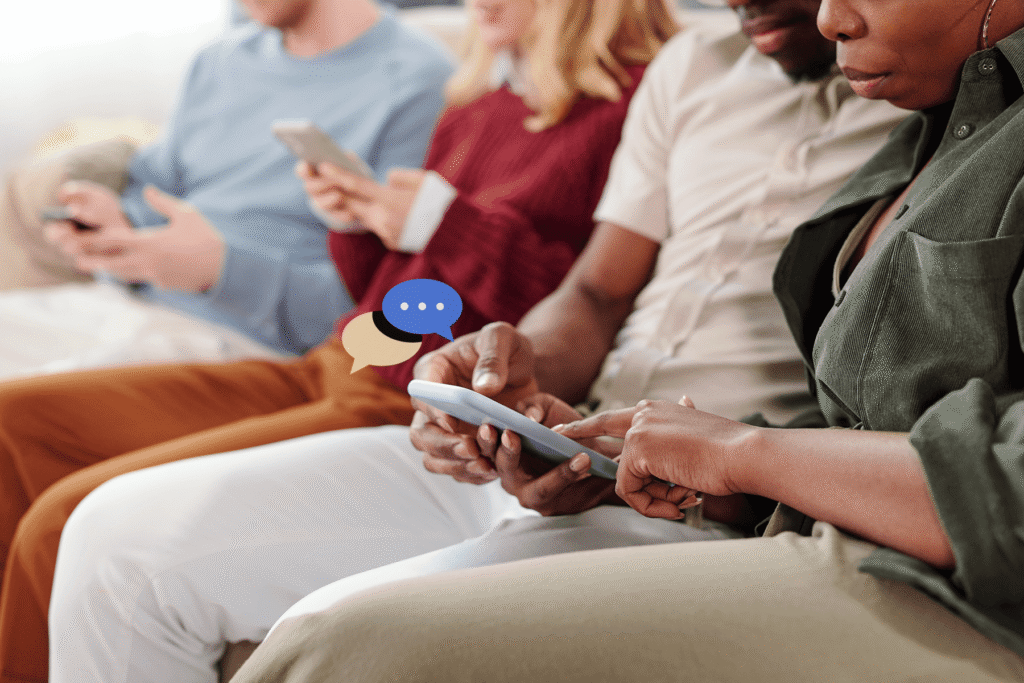 Several people engaging with brands via mass texting service