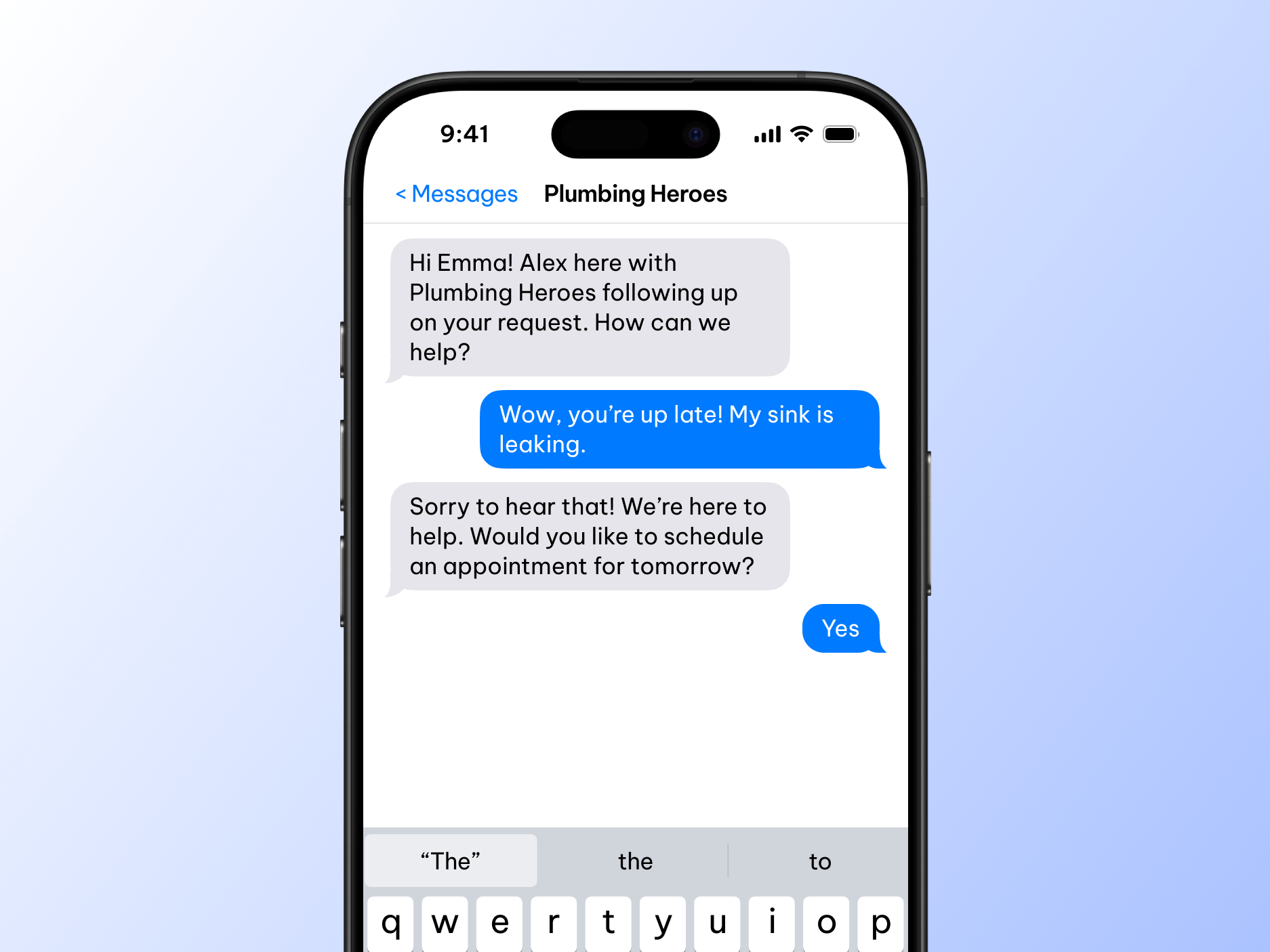 Example conversation enabled by two-way mass texting service