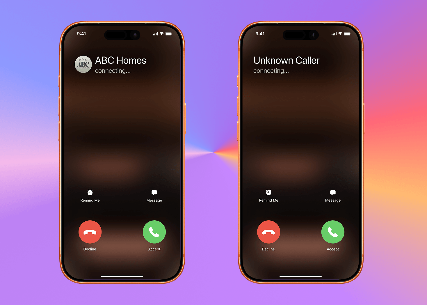 Examples showing how a call can look with CNAM and without it