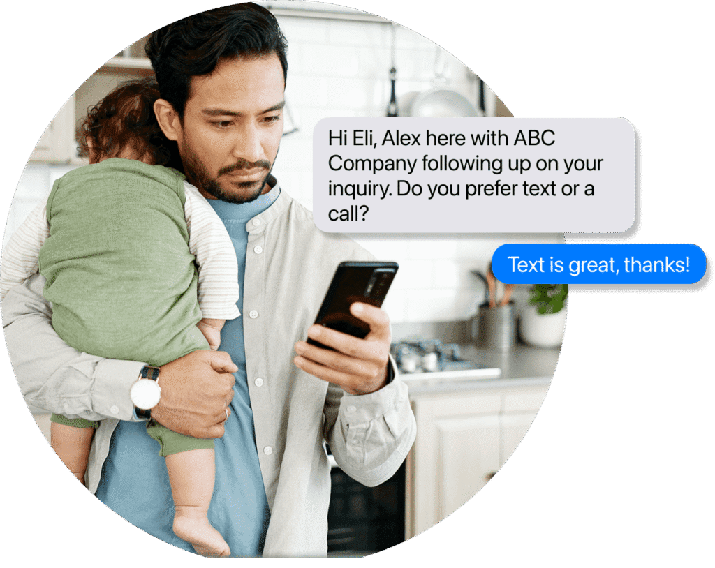 Dad uses business SMS to interact with a brand