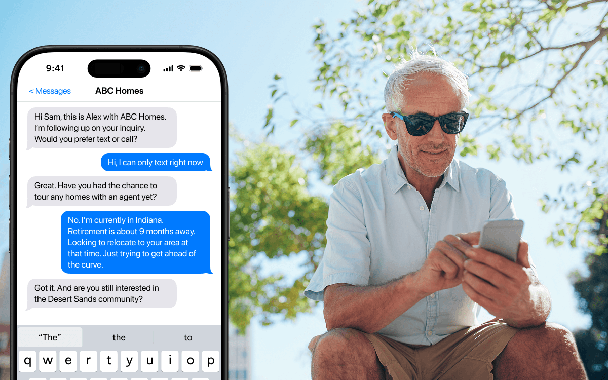 Example of an older man using business SMS to engage with a company