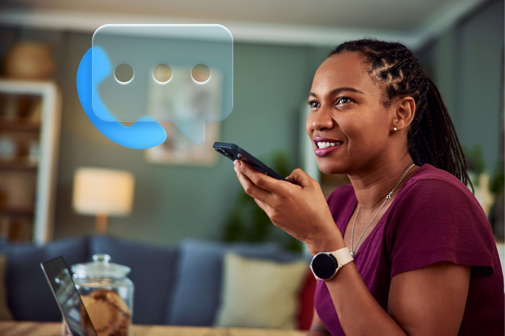 Woman engages with conversational AI over the phone