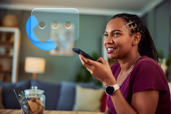 Woman engages with conversational AI over the phone