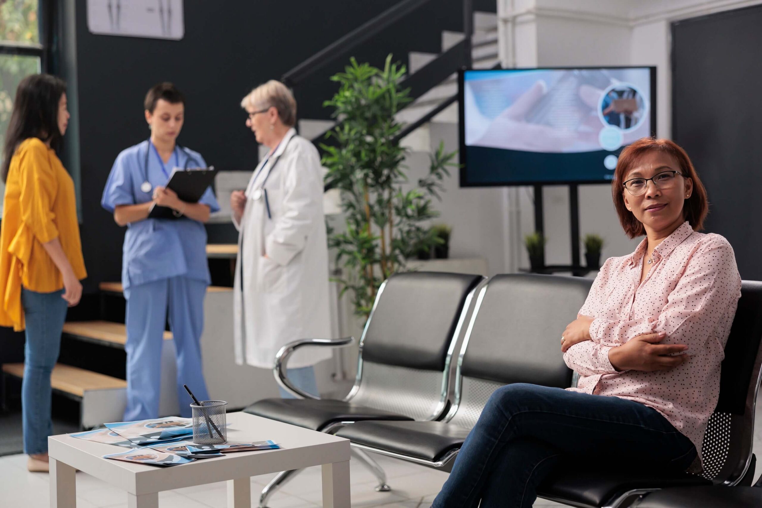 Woman in the waiting room for doctor's office