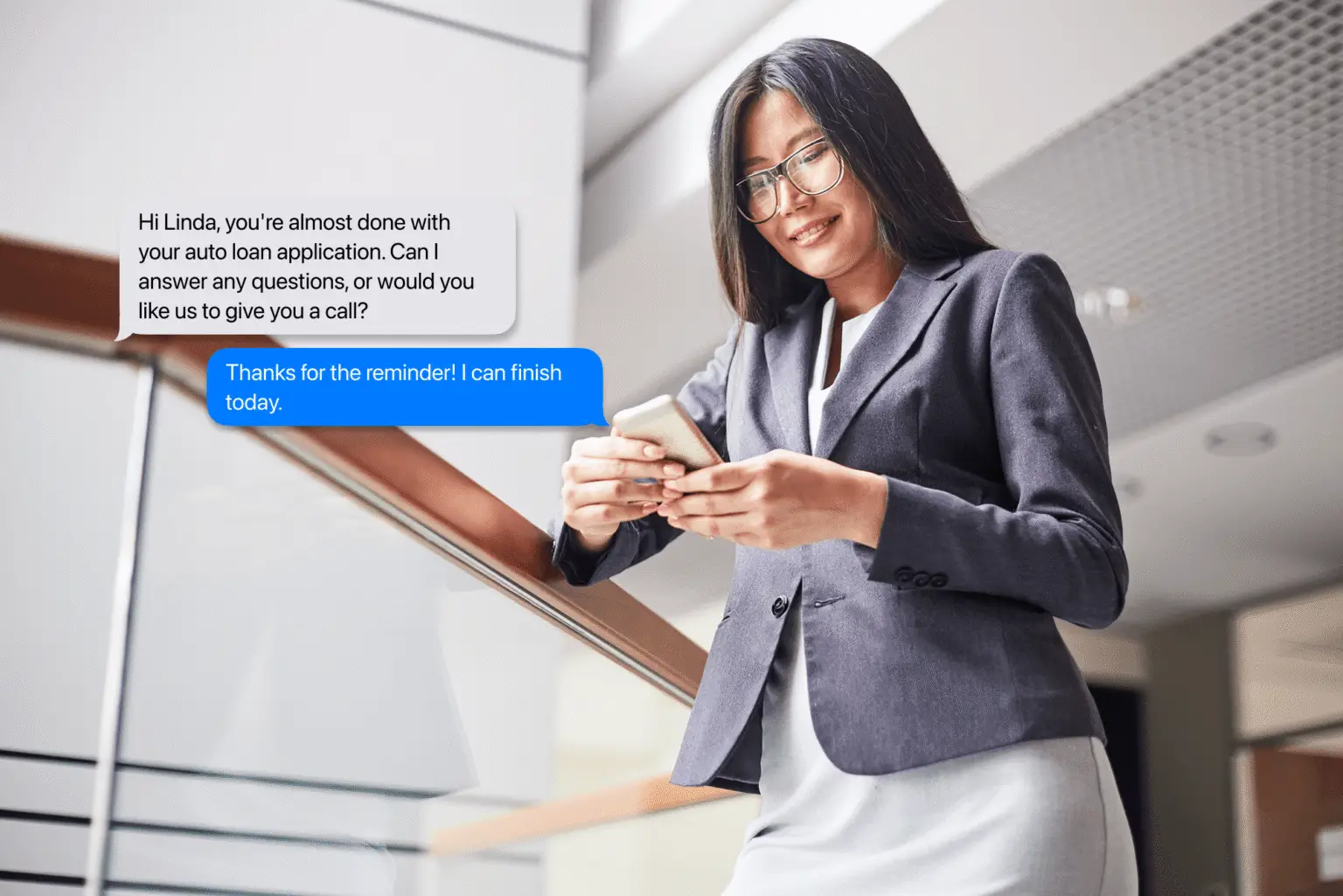 Woman engages with SMS marketing for banks